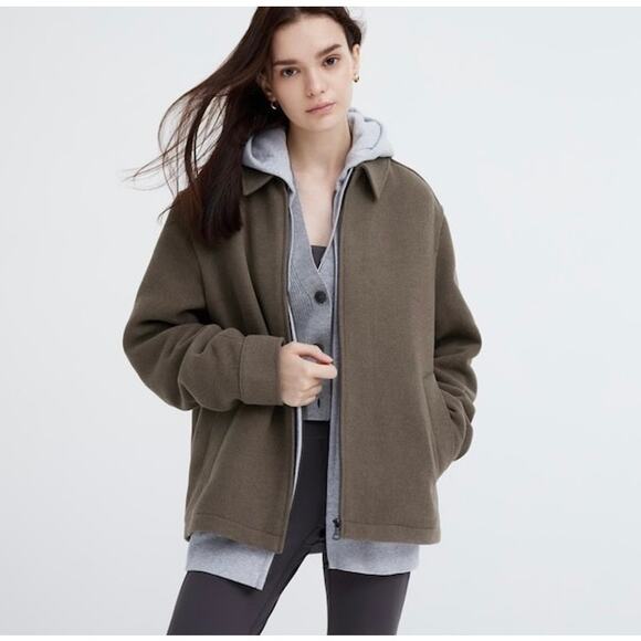 Uniqlo Single Collar Short Zip Jacket Unisex XS Minimalist Peacoat Bomber Coat - Picture 1 of 11